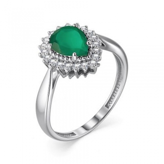Кольцо из серебра с агатом зеленым и фианитами