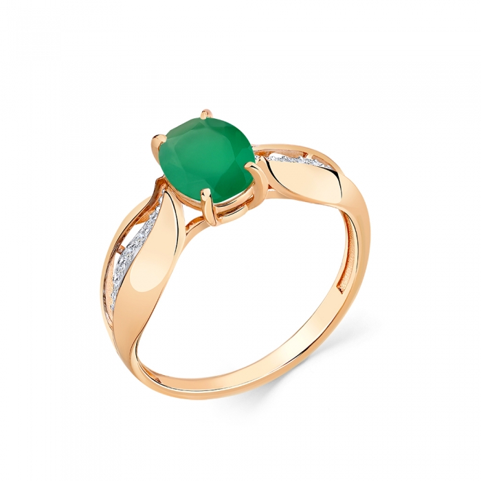 Кольцо из золота с агатом зеленым и фианитами